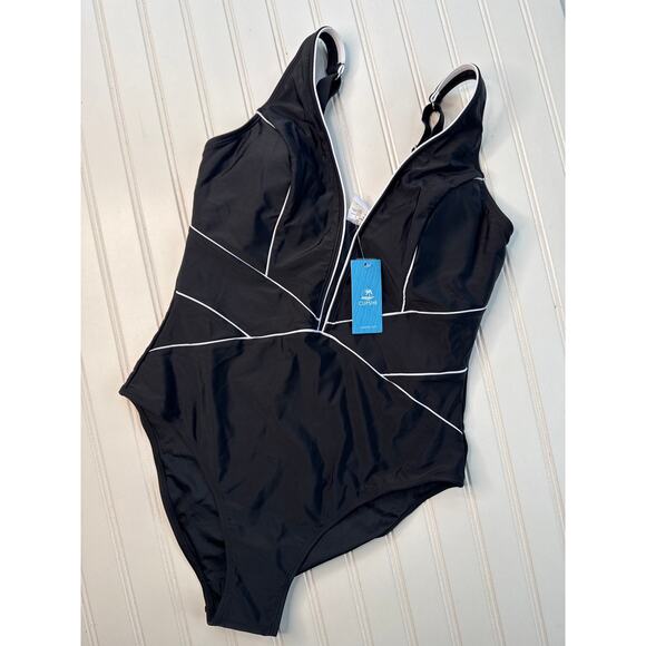 NWT Cupshe Monochrome Plunging One Piece Swimsuit Beach Surf Paddle BUNDLE Sz L - Picture 7 of 8